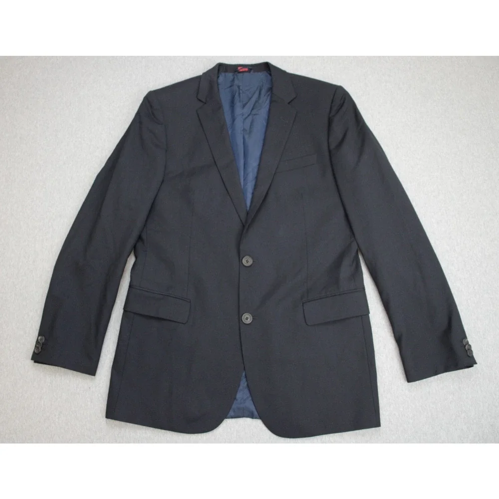 Hugo Boss Blazer‎ Mens 42R Navy Blue 100% Wool 2 Buttons Lined Notch Label